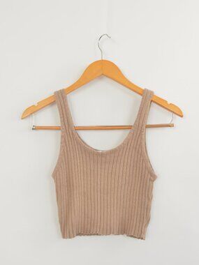 organic basics light brown rib knit cotton crop tank medium